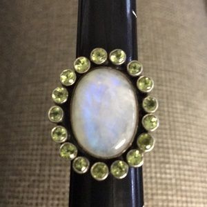 Moonstone with Peridot/ colored stones Ring.